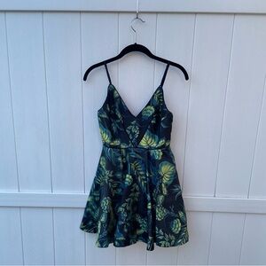 Urban Outfitters Holographic Flare Overlay Mini Dress, Women’s Size 2, Blue Leaf